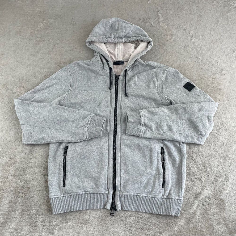 Belstaff England Biker Hoodie Men 2xl Grey French Terry Full Zip Pockets